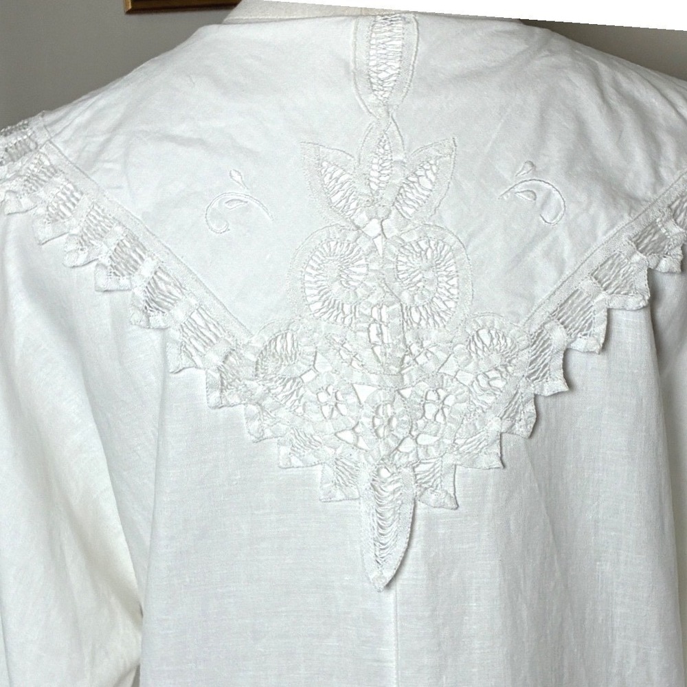 Vintage Paper White Embroidered Lace Open Front Linen Cotton Blouse Jacket 6 - Picture 12 of 12